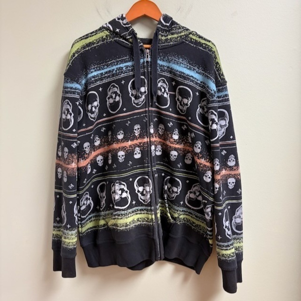 VTG ECKO UNLTD Full Zip Y2K Skulls Hoodie Size 2XL Jesse‎ Pinkman Style Grunge